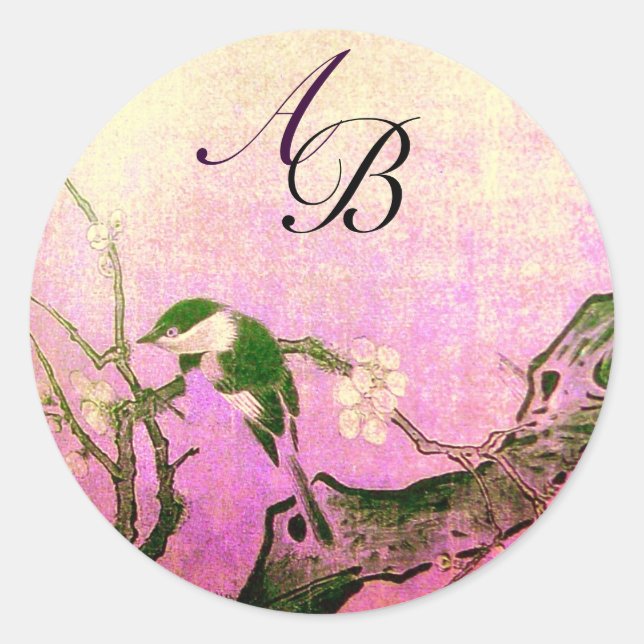 FRÜHSTÜCK UND BLUME BAUMONOGRAM Pink Fuchsia Runder Aufkleber (Vorderseite)