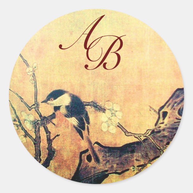 FRÜHSTÜCK UND BLUME BAUMONOGRAMM RUNDER AUFKLEBER (Vorderseite)