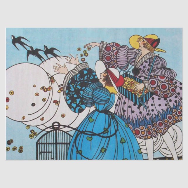 FRÜHSTÜCK UND LADIEN ,ART DECO SCHÖNHEIT FASHION SEIDENPAPIER (Vorderseite)