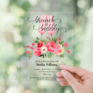 Frühstück und Sekt Brautparty Blumen Acryleinladungen