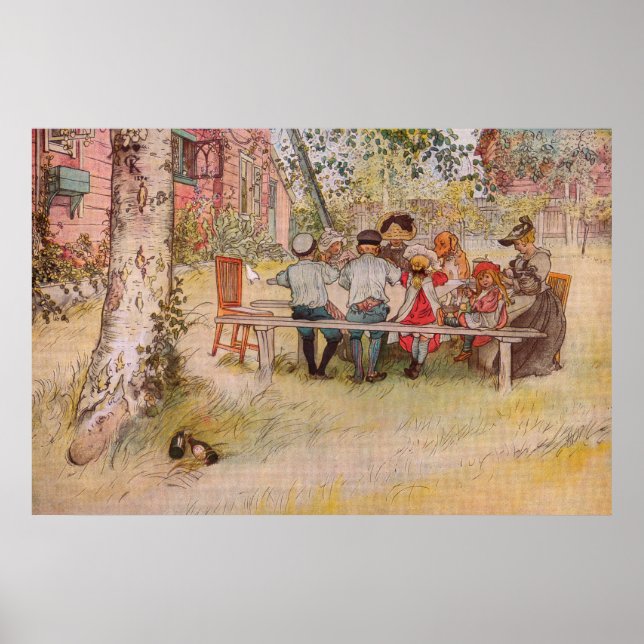 Frühstück unter der großen Birke von Carl Larsson Poster (Vorne)