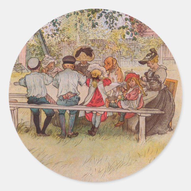 Frühstück unter der großen Birke von Carl Larsson Runder Aufkleber (Vorderseite)
