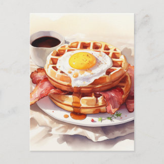 Frühstück Waffle Bacon Feinschmecker Feiertagspostkarte