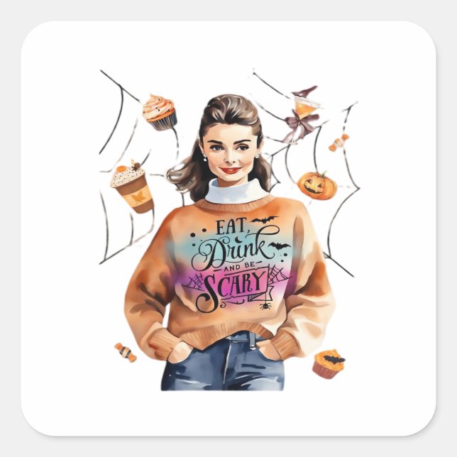 Frühstück zu Halloween und Beängstigend sein Quadratischer Aufkleber (Vorderseite)
