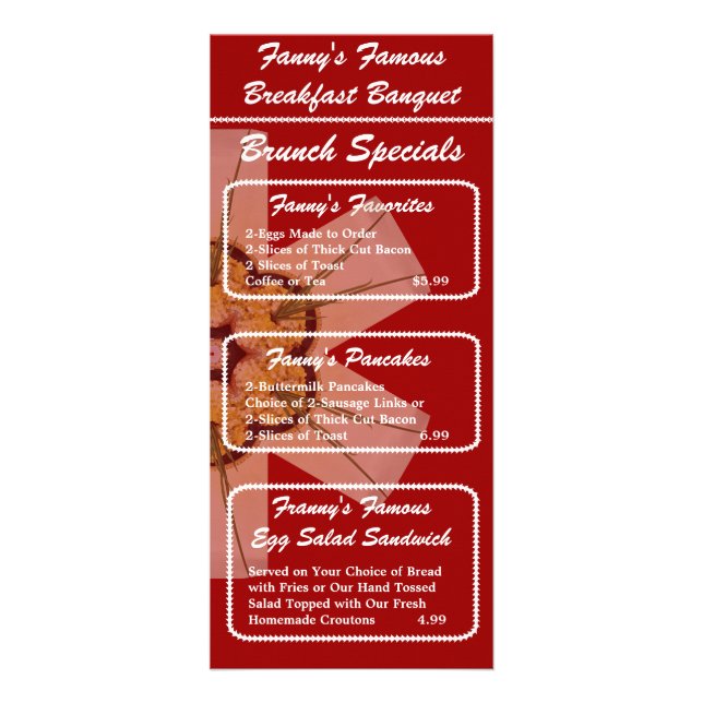 Frühstücks-Bankett-Brunch-Menü Werbekarte (Vorne)