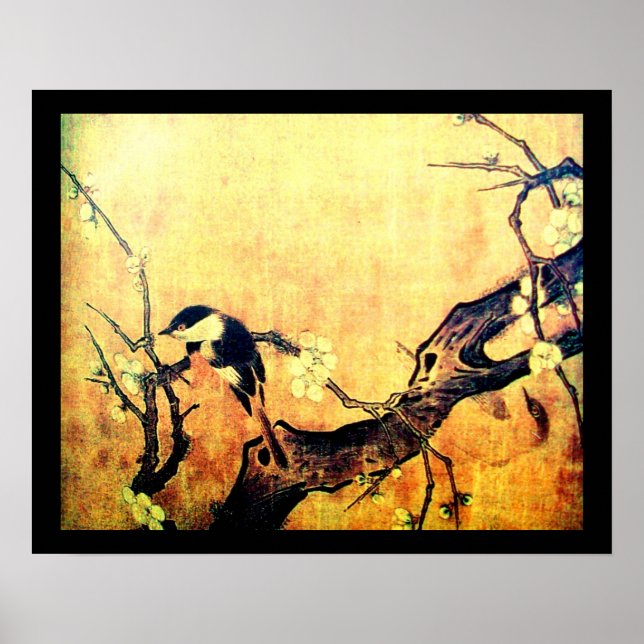 FRÜHSTÜCKSBIRD UND BLUME BAUM Gelbbraun Poster (Vorne)