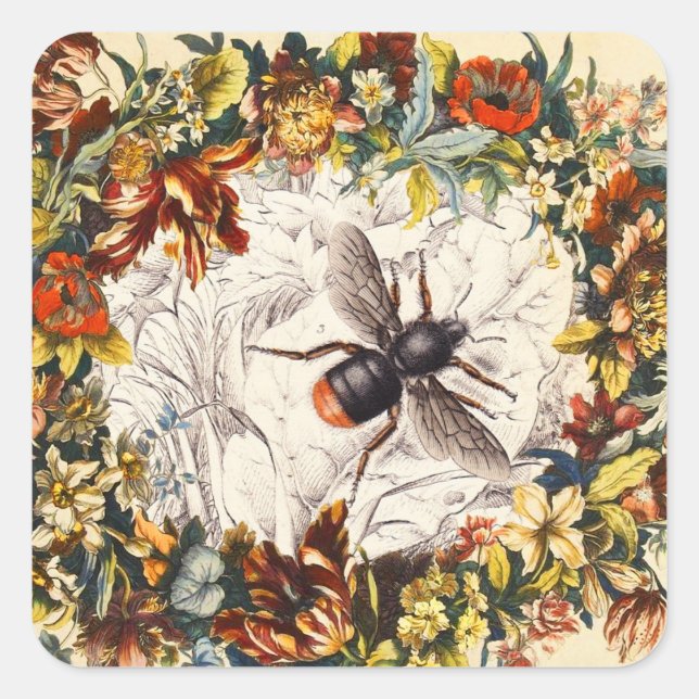 FRÜHSTÜCKSBLUMEN HONEY BIE / RINDFLEISCH QUADRATISCHER AUFKLEBER (Vorderseite)