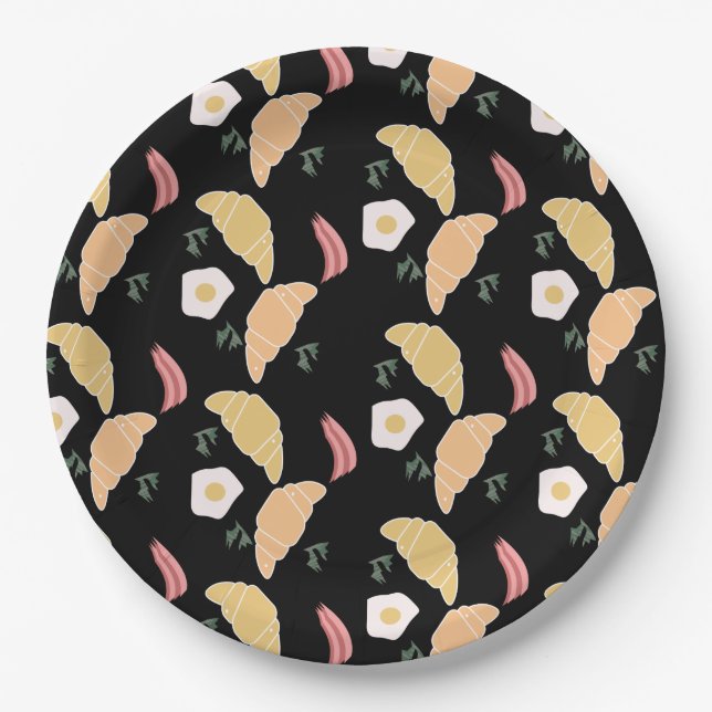 Frühstücksbüffet auf einem Croissant mit Schinken  Pappteller (Vorderseite)