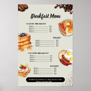 Frühstücksmenü, Speisekarte im Restaurant, Marketi Poster