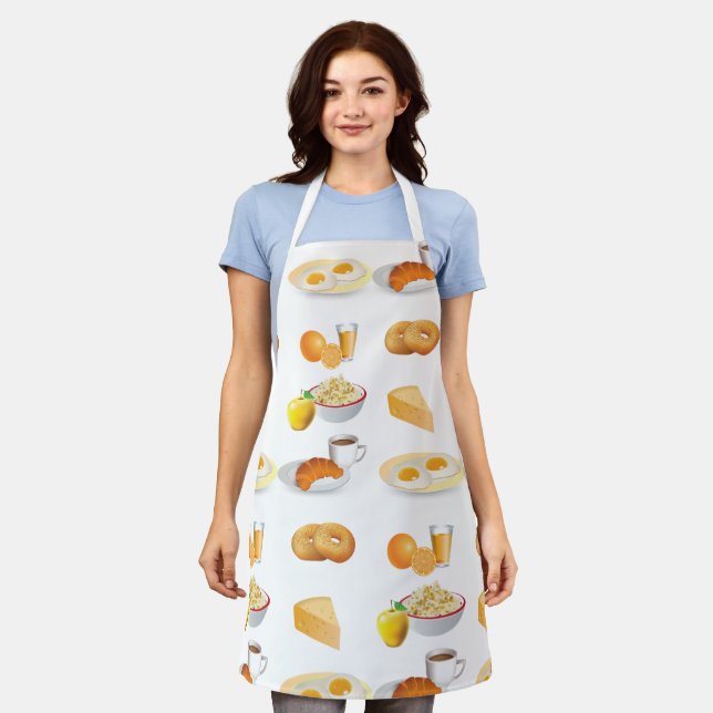 Frühstücksnahrung Kaffee, Croissant, Eier, Bagels Schürze (Getragen)