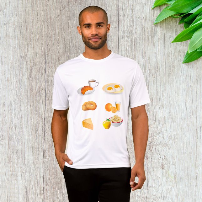 Frühstücksnahrung Kaffee, Croissant, Eier, Bagels T-Shirt (Von Creator hochgeladen)