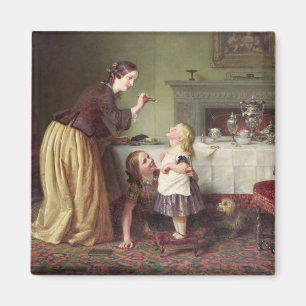 Frühstückszeit - Morgen-Spiele (Öl auf Leinwand Magnet