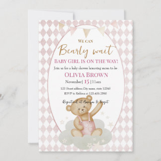 Frühwarte Mädchen Dusche Einladung Pink Teddy