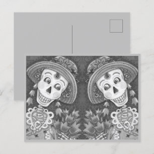 FRÜHZEIT SKELLY & TULIPS, TWIN SKELETONS Funny Feiertagspostkarte