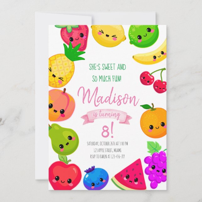 Fruit Birthday Invitation, Tutti Frutti Invitation Einladung (Vorderseite)