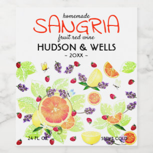 Fruit Citrus Grapefruit Lemon Sangria Wedding Weinetikett