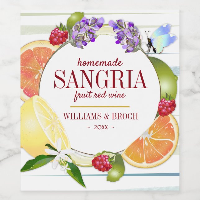 Fruit Citrus Sangria Wedding Weinetikett (Einzelnes Label)
