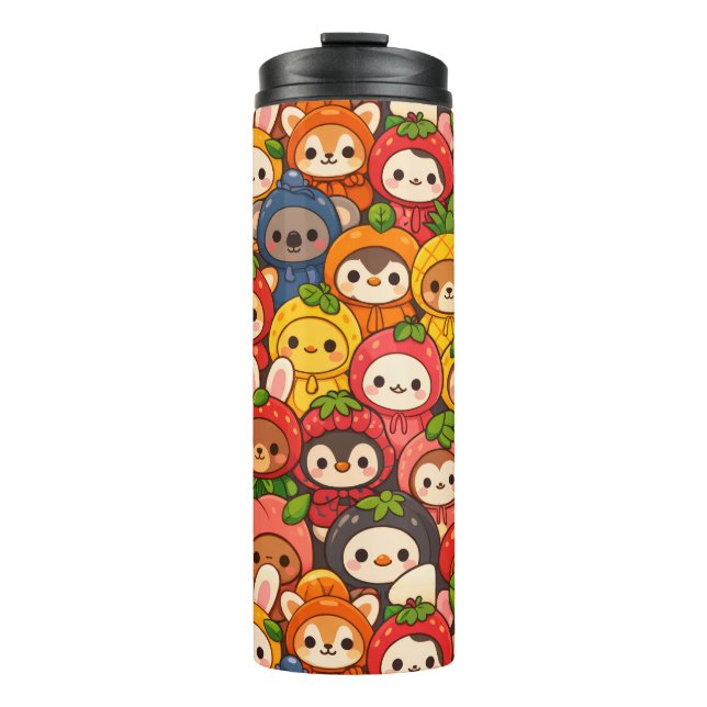 Fruit Friends Parade | Cute Animal Chibi Thermosbecher (Vorderseite)