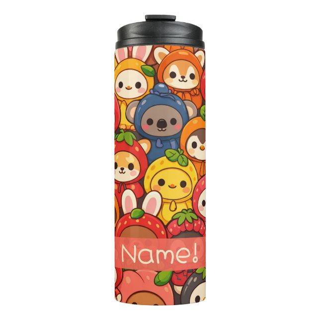 Fruit Friends Parade | Cute Animal Custom Thermosbecher (Vorderseite)