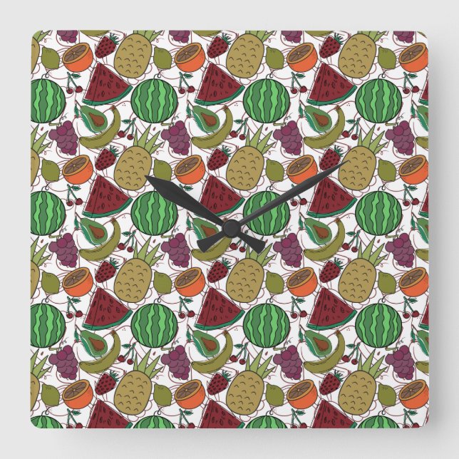 Fruit seamless pattern | Fruit surface pattern 25 Quadratische Wanduhr (Vorderseite)