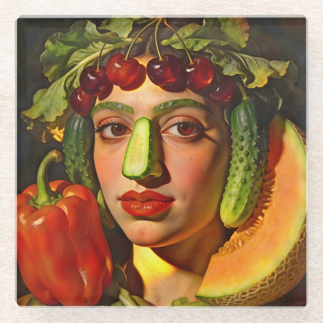 Fruits of Expression – A Surreal Portrait Glasuntersetzer (Vorderseite)