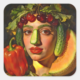 Fruits of Expression – A Surreal Portrait Quadratischer Aufkleber