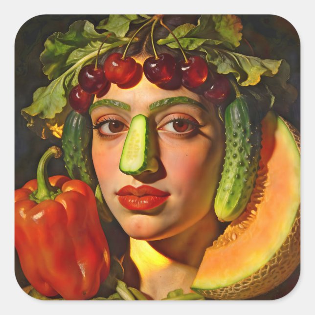 Fruits of Expression – A Surreal Portrait Quadratischer Aufkleber (Vorderseite)