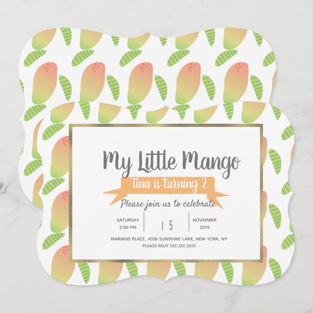 Fruity Little Mango Einladung (Vorne/Hinten)