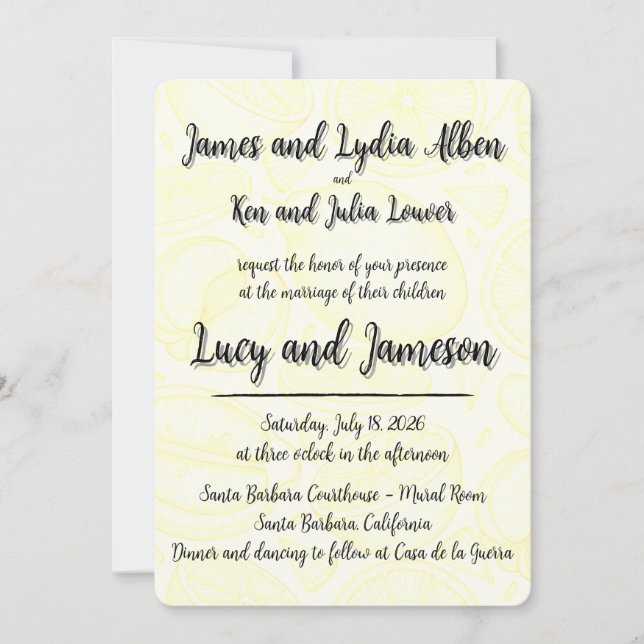 Fruity yellow citrus formal wedding invitation einladung (Vorderseite)