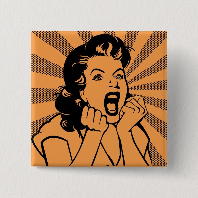 Frustrierte Frau Schrei Lustig Knopf Abzeichen Pin Button (Vorderseite)