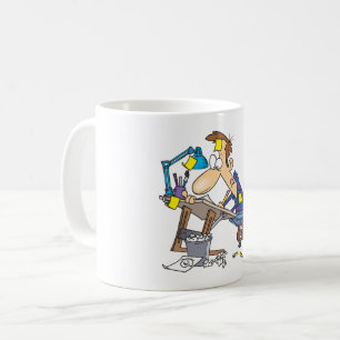 Frustrierter Illustrator Comic-Künstler Zeichnung Kaffeetasse