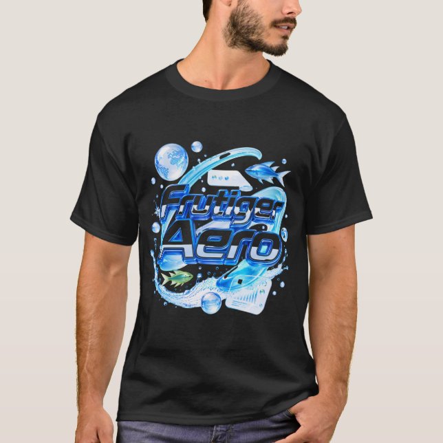 Frutiger Aero Blue Tech Y2K Design T-Shirt (Vorderseite)