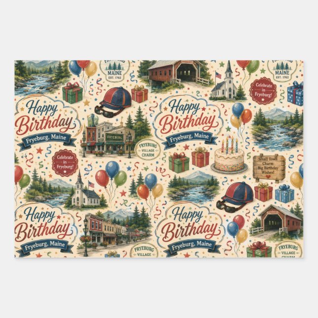 Fryeburg Maine Geburtstagsfeier Geschenkpapier Set (Vorderseite)