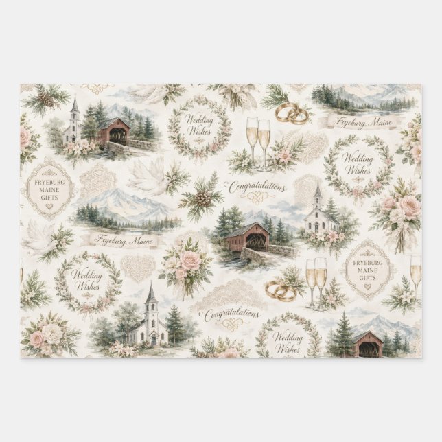 Fryeburg Maine Hochzeitswünsche Geschenkpapier Set (Vorderseite)