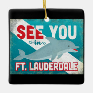Ft Lauderdale Dolphin - Retro Vintage Reise Keramikornament