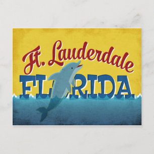 Ft Lauderdale Florida Dolphin Retro Vintage Reise Postkarte