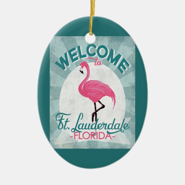 Ft Lauderdale Florida Pink Flamingo Retro Keramik Ornament (Vorne)