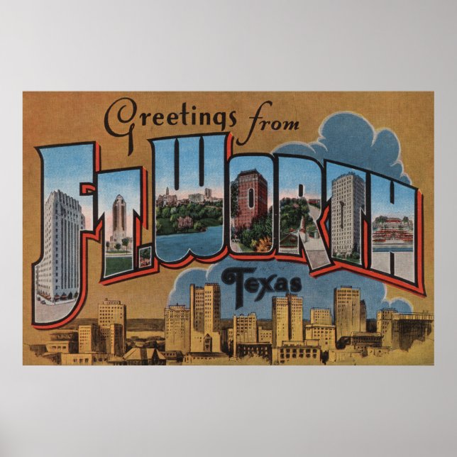 Ft. Worth, Texas - Große Buchstabenszenen Poster (Vorne)