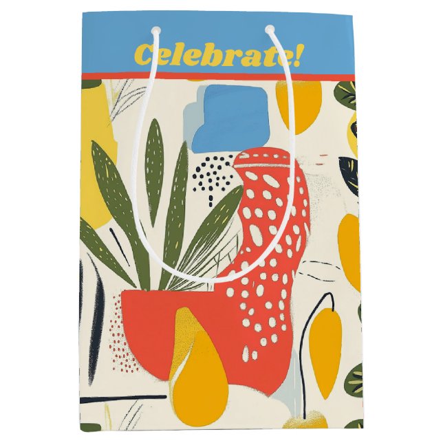 Fuavism Style Lebhafte Farben Garten Pot Mittlere Geschenktüte (Vorderseite)