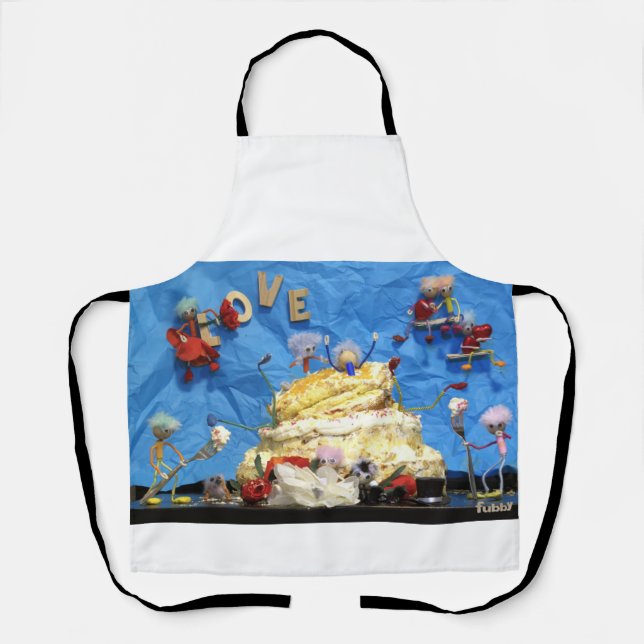 Fubby feest met taart en bruidspaar. schürze (Vorderseite)