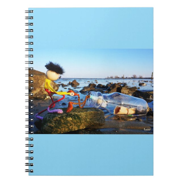 Fubby met flessenpost aan de kust. notizblock (Vorderseite)