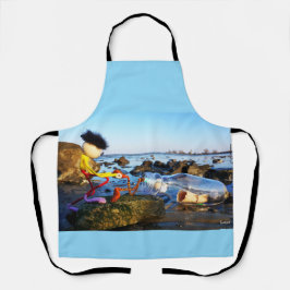 Fubby met flessenpost aan de kust. schürze