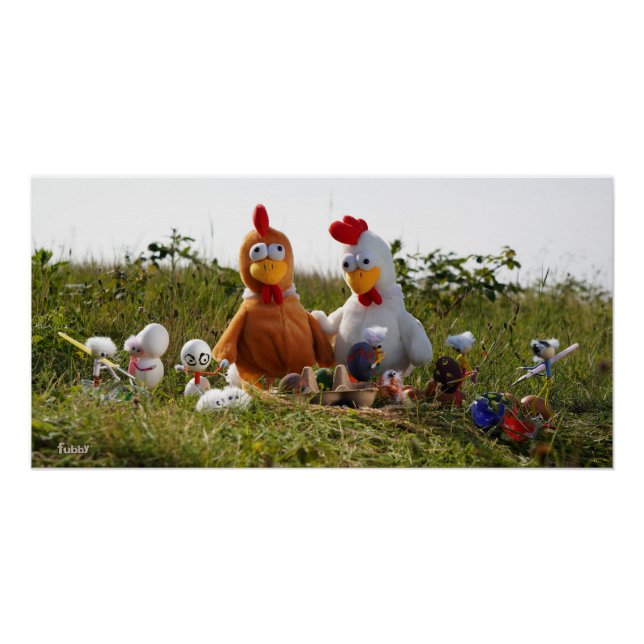 Fubby's die eieren verven van kippen Vrolijk Pasen Poster (Vorderseite)