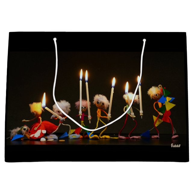 Fubby's die feestelijk met kaarsjes lopen, grappig große geschenktüte (Vorderseite)