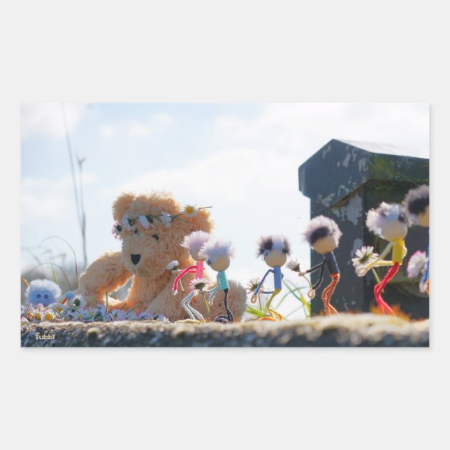 Fubby's die madeliefjes naar een Beer brengen. Rechteckiger Aufkleber (Vorderseite)