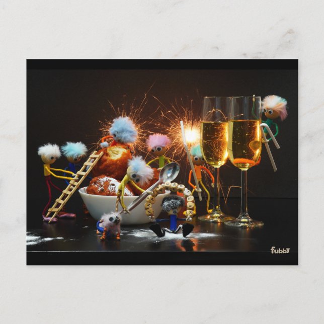 Fubby's met Jaarwisseling bij feestdagen. Postkarte (Vorderseite)