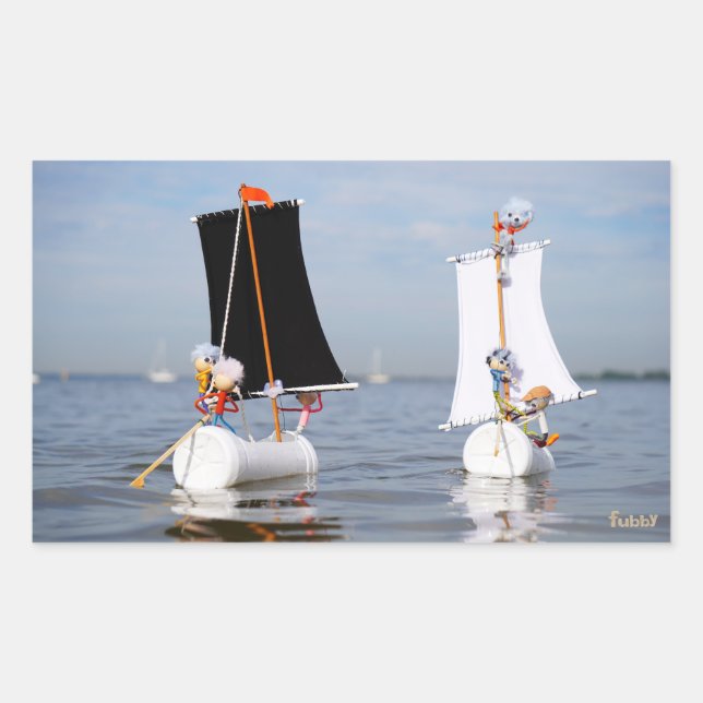 Fubby's op zee tegen plastic vervuiling. rechteckiger aufkleber (Vorderseite)