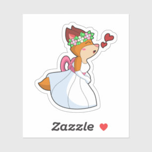 Fuchs als Braut mit Hochzeitskleid und Blumenkranz Aufkleber