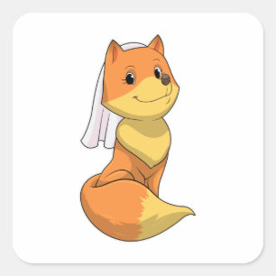 Fuchs als Braut mit Schleier Quadratischer Aufkleber