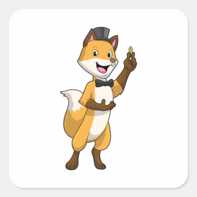 Fuchs als Bräutigam mit Ehering Quadratischer Aufkleber (Vorderseite)